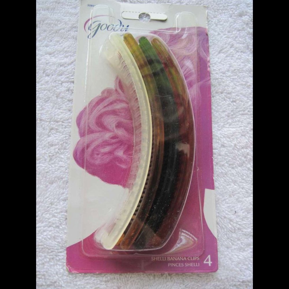 4 Goody 4.5" Plastic Shelli Banana Clips Hair Updo Frosted Black Brown Tortoise